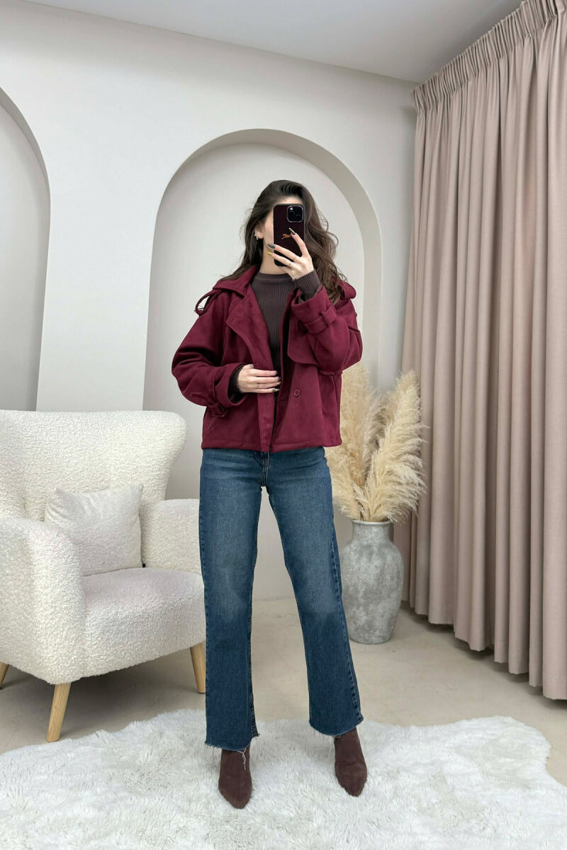 ONE COLOR SUEDE SIMPLE WOMEN JACKET BURGUNDY/VISHNJE - 7