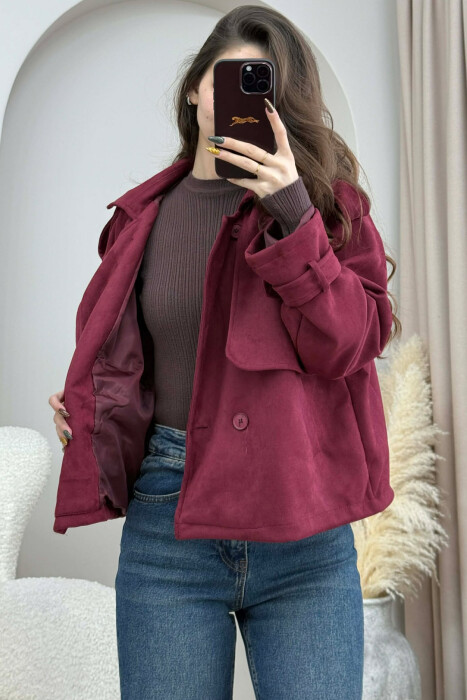 ONE COLOR SUEDE SIMPLE WOMEN JACKET BURGUNDY/VISHNJE - 8