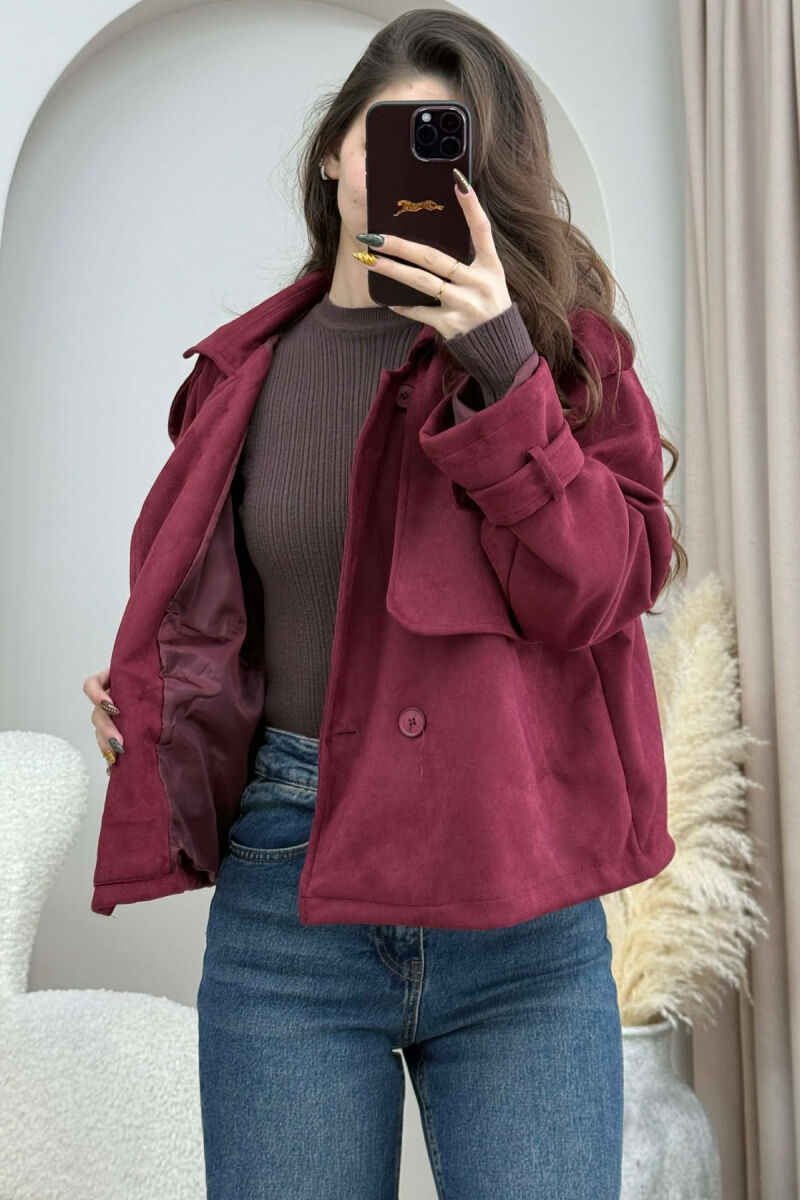 ONE COLOR SUEDE SIMPLE WOMEN JACKET BURGUNDY/VISHNJE - 8