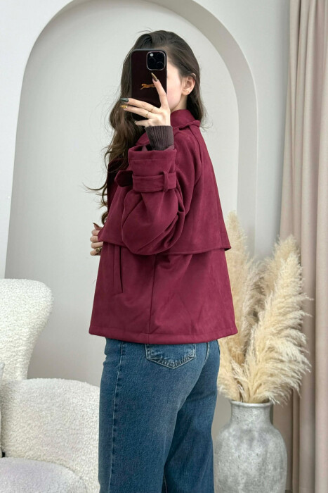 ONE COLOR SUEDE SIMPLE WOMEN JACKET BURGUNDY/VISHNJE - 9