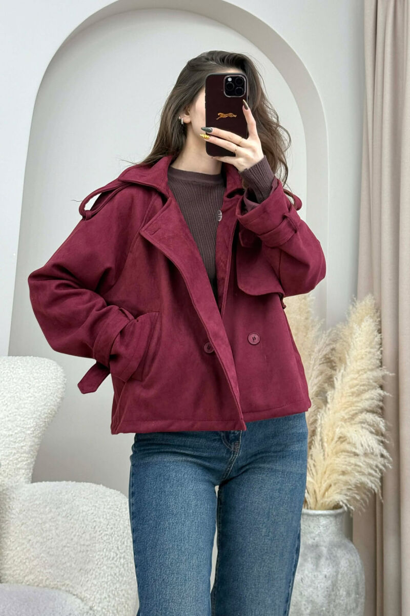 ONE COLOR SUEDE SIMPLE WOMEN JACKET BURGUNDY/VISHNJE - 10