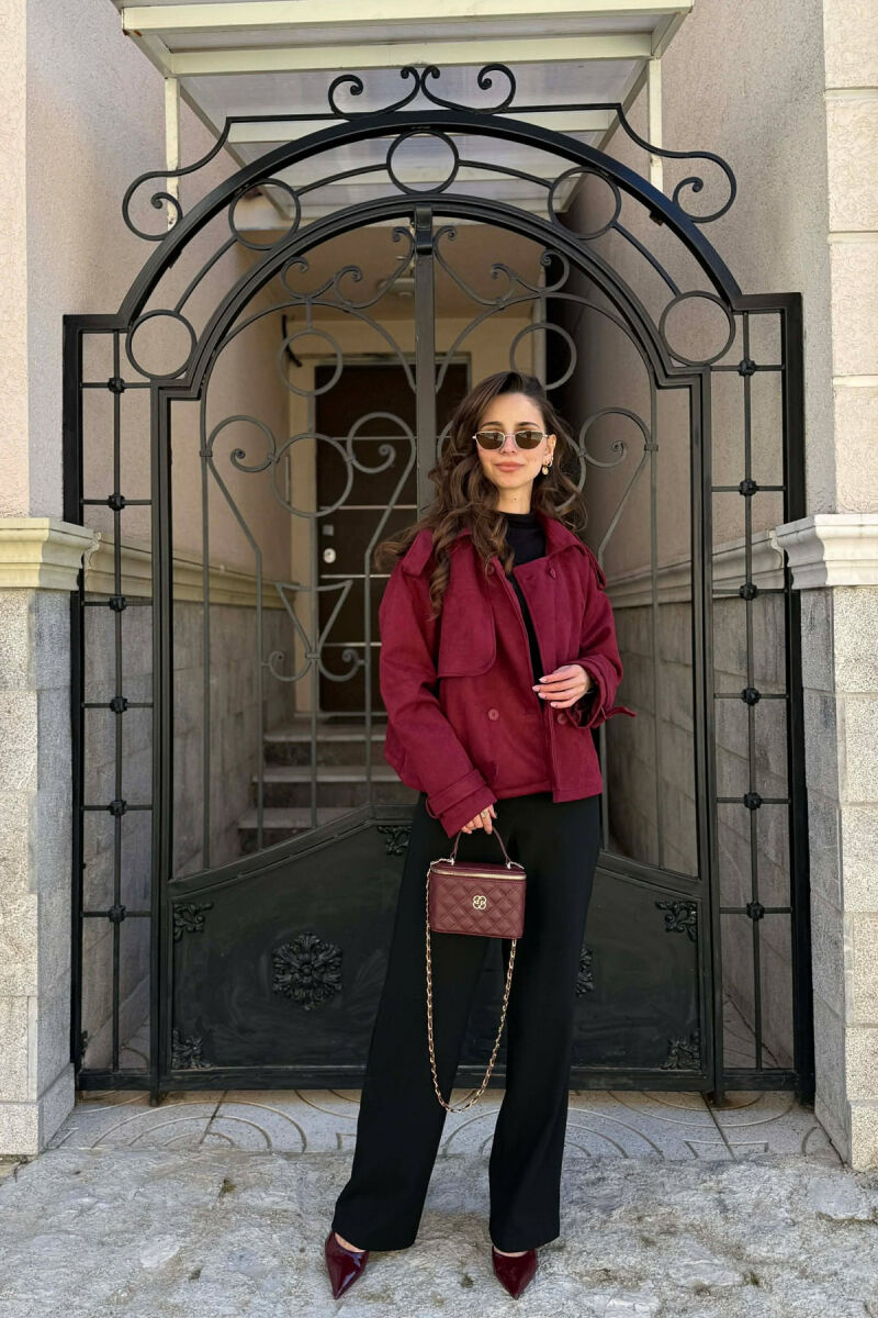 ONE COLOR SUEDE SIMPLE WOMEN JACKET BURGUNDY/VISHNJE - 2