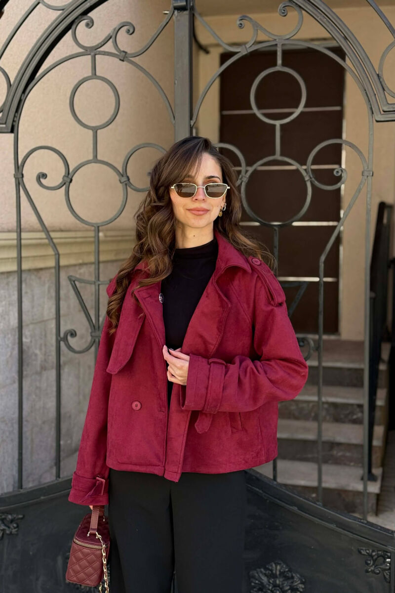 ONE COLOR SUEDE SIMPLE WOMEN JACKET BURGUNDY/VISHNJE - 1