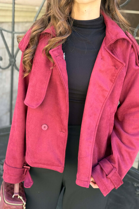 ONE COLOR SUEDE SIMPLE WOMEN JACKET BURGUNDY/VISHNJE - 3
