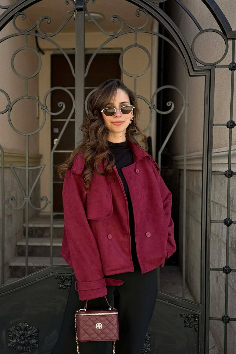 ONE COLOR SUEDE SIMPLE WOMEN JACKET BURGUNDY/VISHNJE - 4