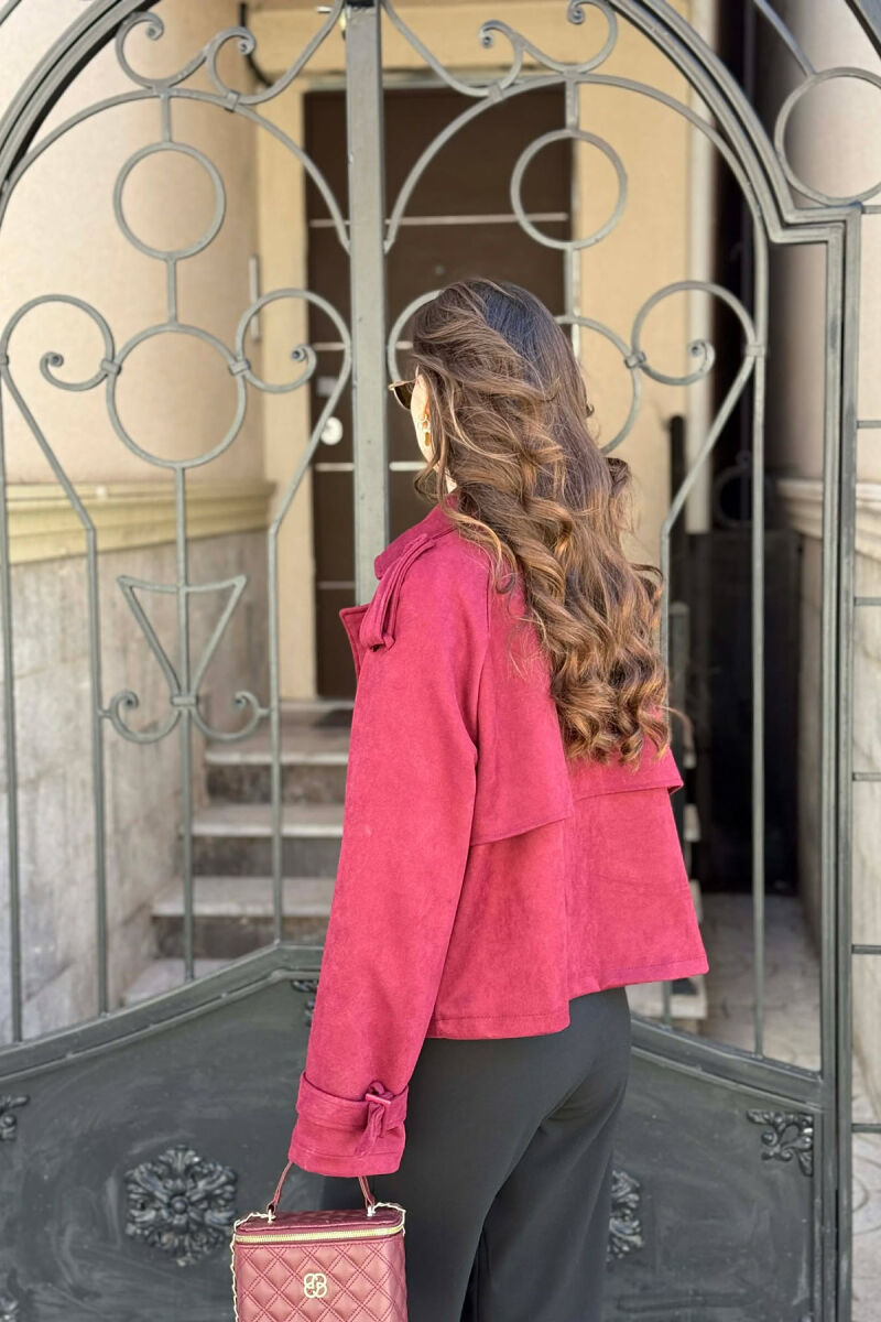 ONE COLOR SUEDE SIMPLE WOMEN JACKET BURGUNDY/VISHNJE - 5