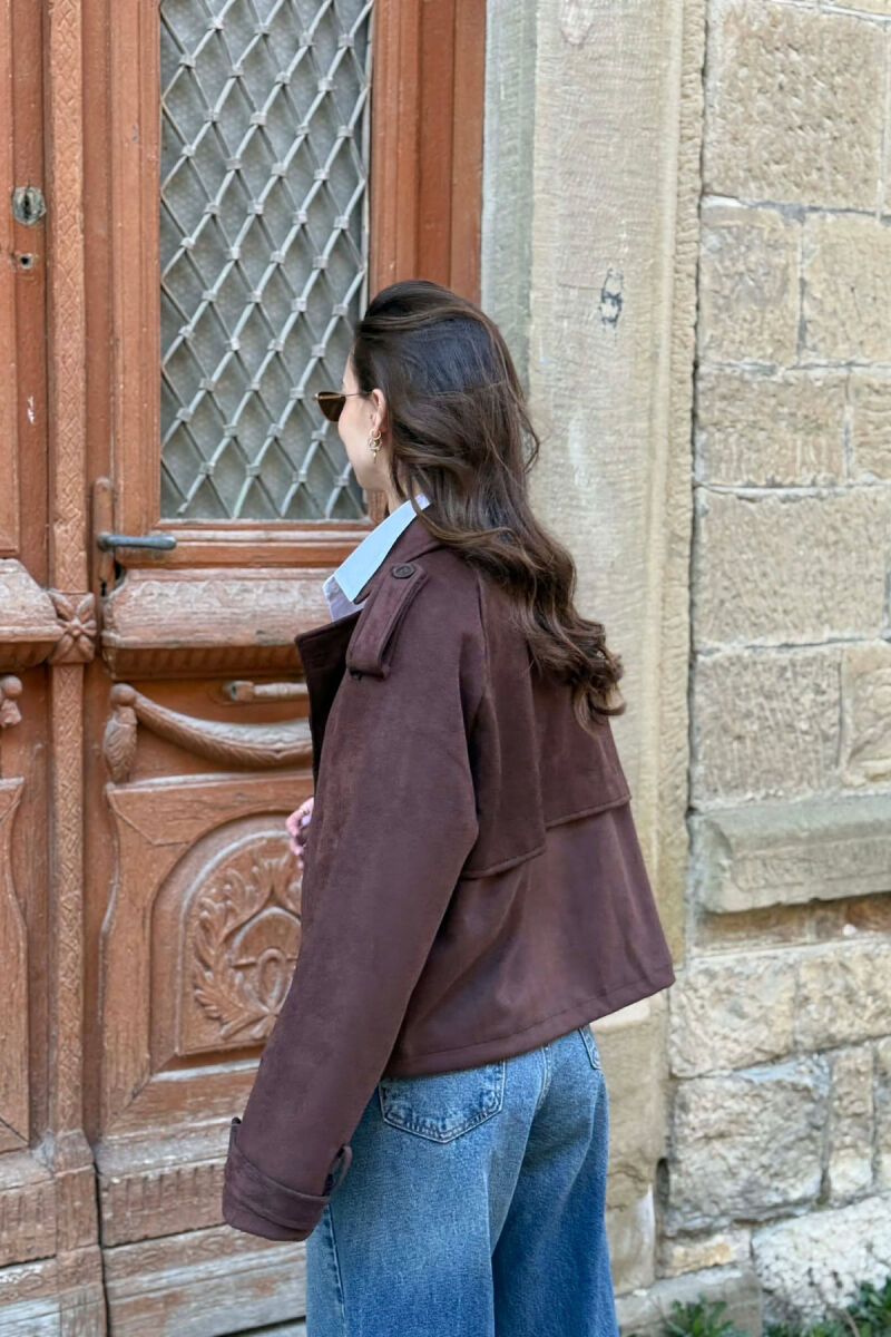 ONE COLOR SUEDE SIMPLE WOMEN JACKET DARK BROWN/KAE - 5