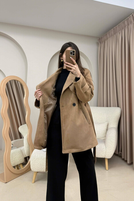 ONE COLOR SUEDE WOMAN TRENCH COAT BEIGE/BEZHE - 3