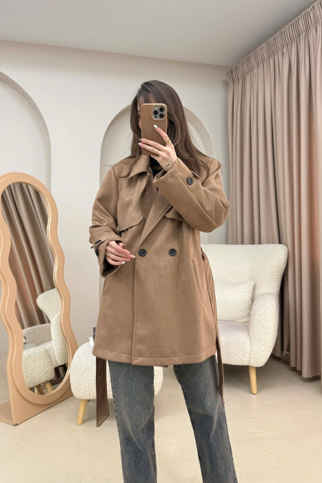 ONE COLOR SUEDE WOMAN TRENCH COAT BROWN/KAFE 