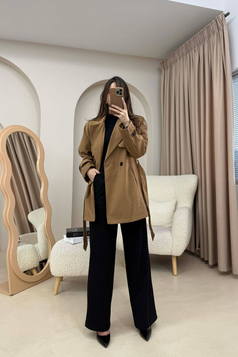 ONE COLOR SUEDE WOMAN TRENCH COAT LIGHT BROWN/KAZB - 2