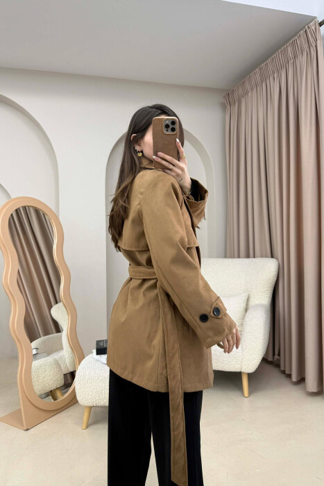 ONE COLOR SUEDE WOMAN TRENCH COAT LIGHT BROWN/KAZB - 4