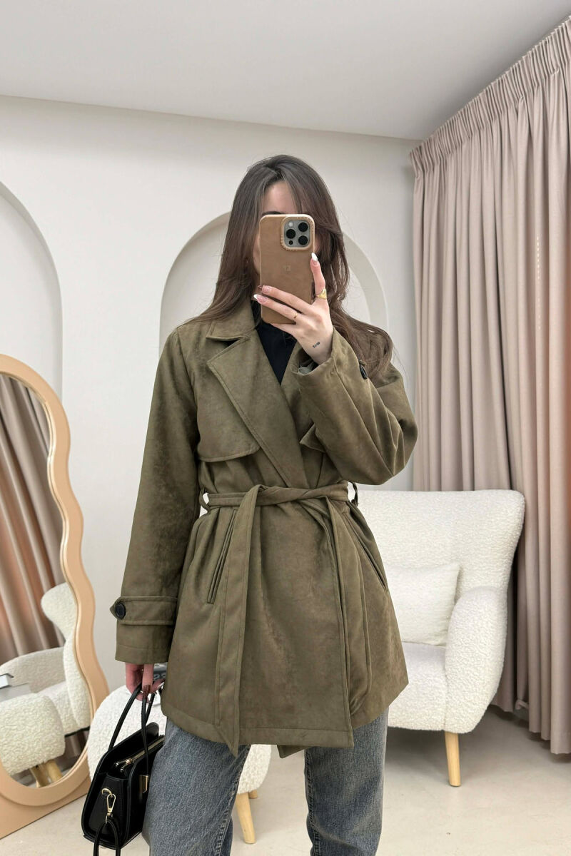ONE COLOR SUEDE WOMAN TRENCH COAT OLIVE/ULLI - 1
