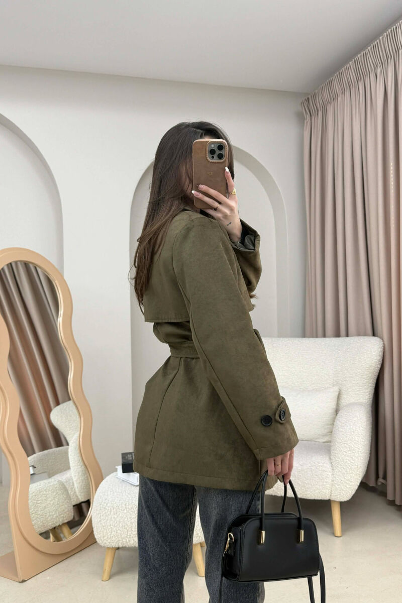 ONE COLOR SUEDE WOMAN TRENCH COAT OLIVE/ULLI - 5