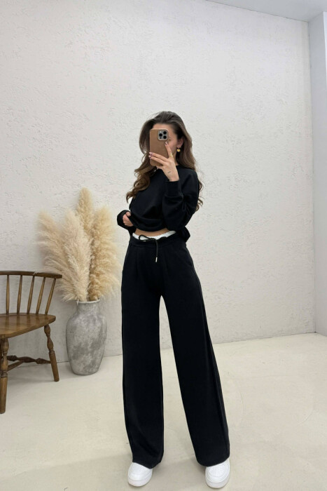 ONE COLOR SWEATSHIRT + SWEATPANTS WOMAN SET BLACK/ E ZEZE - 