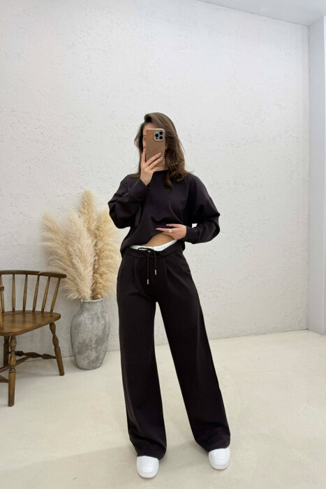 SET NJE NGJYRESH BLUZE + TUTA PER FEMRA NE NGJYRE KAFE - KLAUDIO FASHION