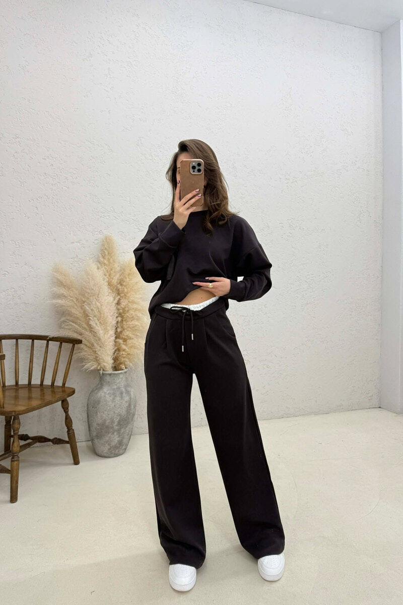 ONE COLOR SWEATSHIRT + SWEATPANTS WOMAN SET BROWN/KAFE - 1