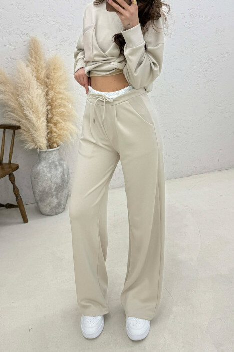 ONE COLOR SWEATSHIRT + SWEATPANTS WOMAN SET CREAM/KREM - 2