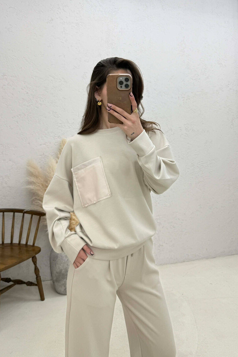 ONE COLOR SWEATSHIRT + SWEATPANTS WOMAN SET CREAM/KREM - 3