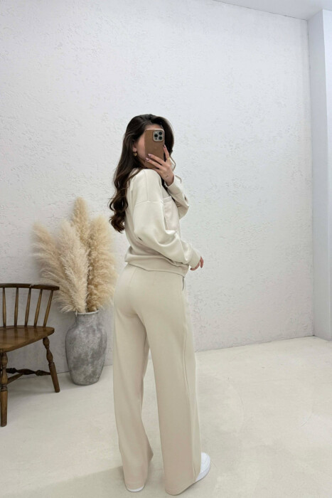 ONE COLOR SWEATSHIRT + SWEATPANTS WOMAN SET CREAM/KREM - 4