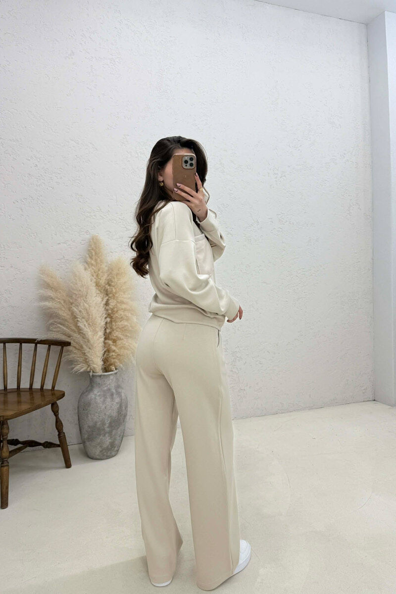 ONE COLOR SWEATSHIRT + SWEATPANTS WOMAN SET CREAM/KREM - 4