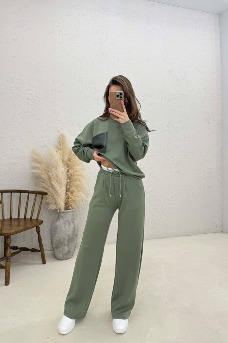 ONE COLOR SWEATSHIRT + SWEATPANTS WOMAN SET GREEN/JESHILE 