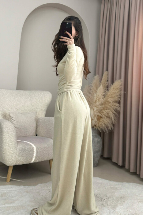 ONE COLOR SWEATSHIRT+ TROUSERS WOMEN SET BEIGE/BEZHE - 2