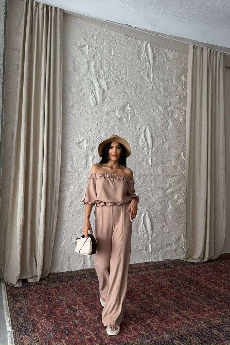 ONE COLOR SWEATSHIRT+TROUSERS WOMEN SET BEIGE/BEZHE - 1