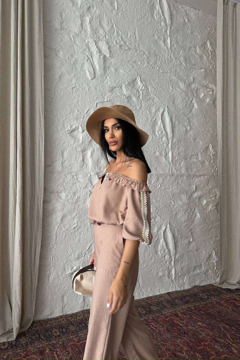 ONE COLOR SWEATSHIRT+TROUSERS WOMEN SET BEIGE/BEZHE - 2