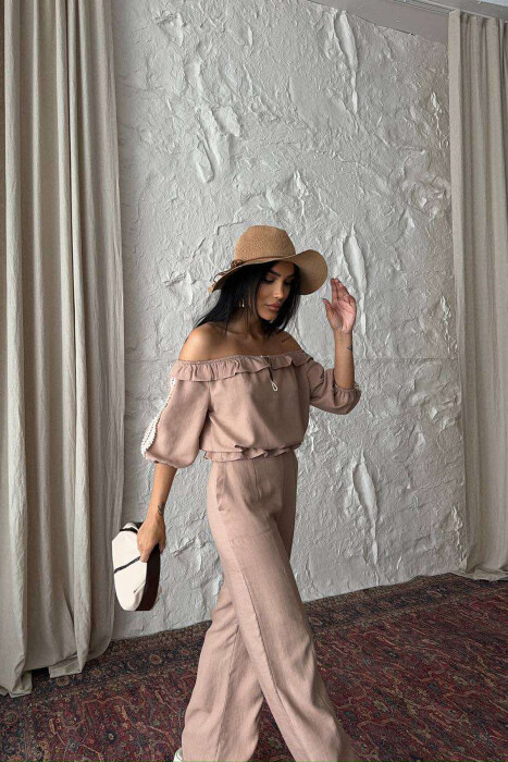 ONE COLOR SWEATSHIRT+TROUSERS WOMEN SET BEIGE/BEZHE - 3