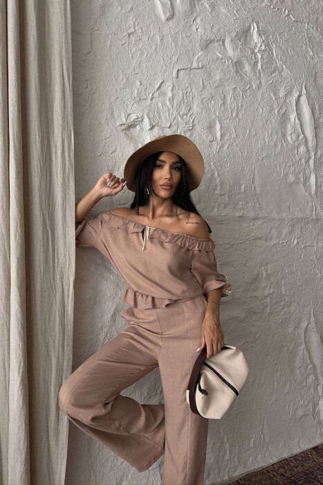 ONE COLOR SWEATSHIRT+TROUSERS WOMEN SET BEIGE/BEZHE - 4