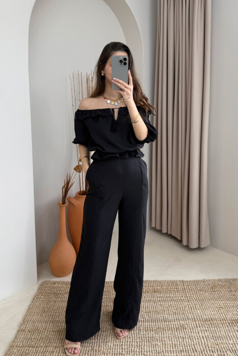 ONE COLOR SWEATSHIRT+TROUSERS WOMEN SET BLACK/ E ZEZE - 1