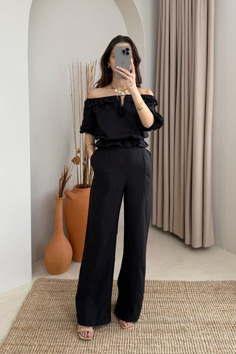 ONE COLOR SWEATSHIRT+TROUSERS WOMEN SET BLACK/ E ZEZE - 2