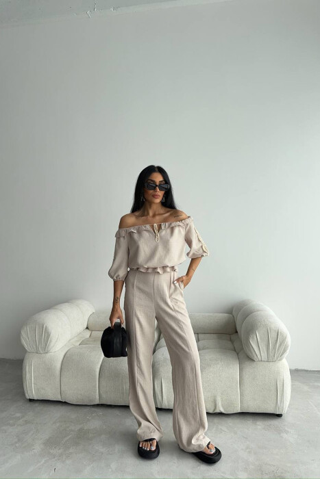 ONE COLOR SWEATSHIRT+TROUSERS WOMEN SET CREAM/KREM 