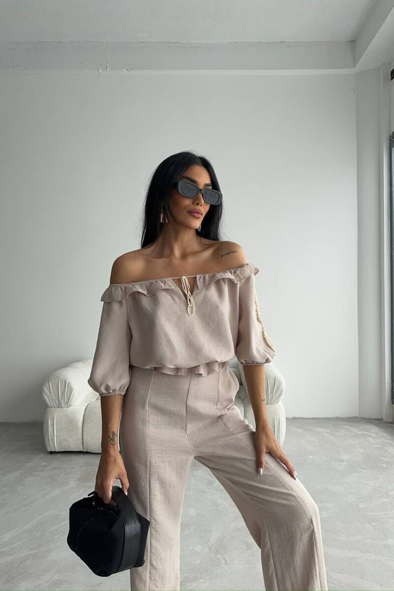 ONE COLOR SWEATSHIRT+TROUSERS WOMEN SET CREAM/KREM - 2