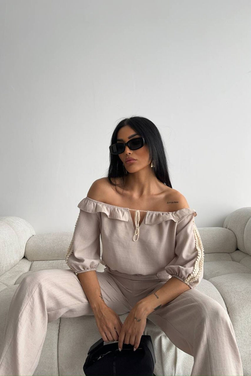 ONE COLOR SWEATSHIRT+TROUSERS WOMEN SET CREAM/KREM - 3