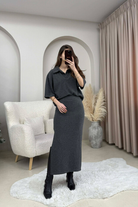 ONE COLOR T-SHIRT+ SKIRT WOMEN SET DARK GREY/GEE - KLAUDIO FASHION