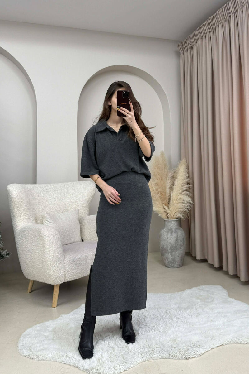 ONE COLOR T-SHIRT+ SKIRT WOMEN SET DARK GREY/GEE - 1