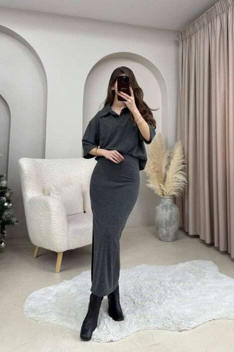 ONE COLOR T-SHIRT+ SKIRT WOMEN SET DARK GREY/GEE - 2