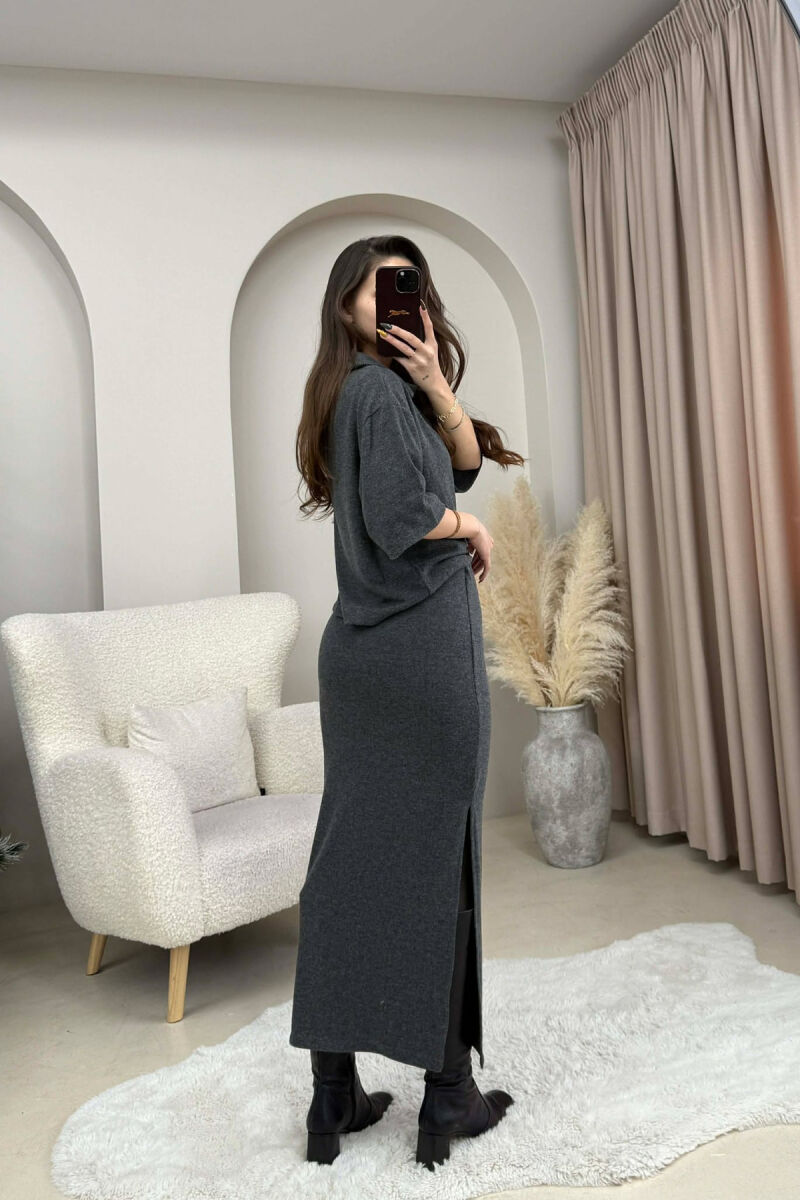 ONE COLOR T-SHIRT+ SKIRT WOMEN SET DARK GREY/GEE - 3