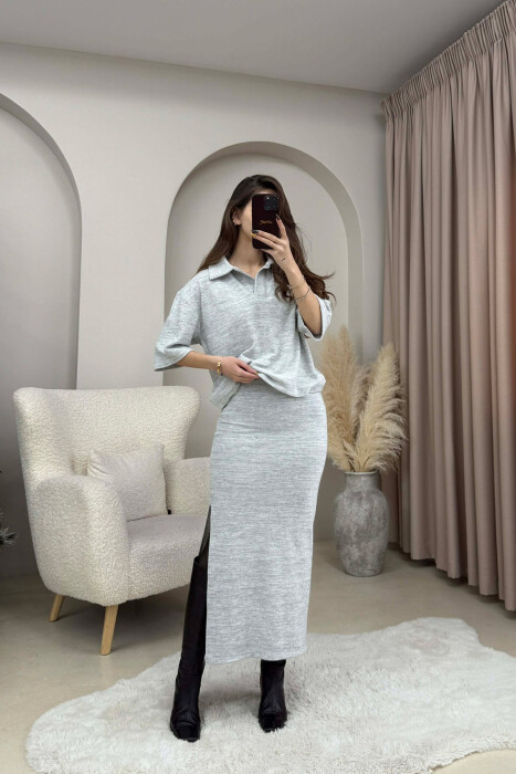 ONE COLOR T-SHIRT+ SKIRT WOMEN SET LIGHT GREY/GZ - 1