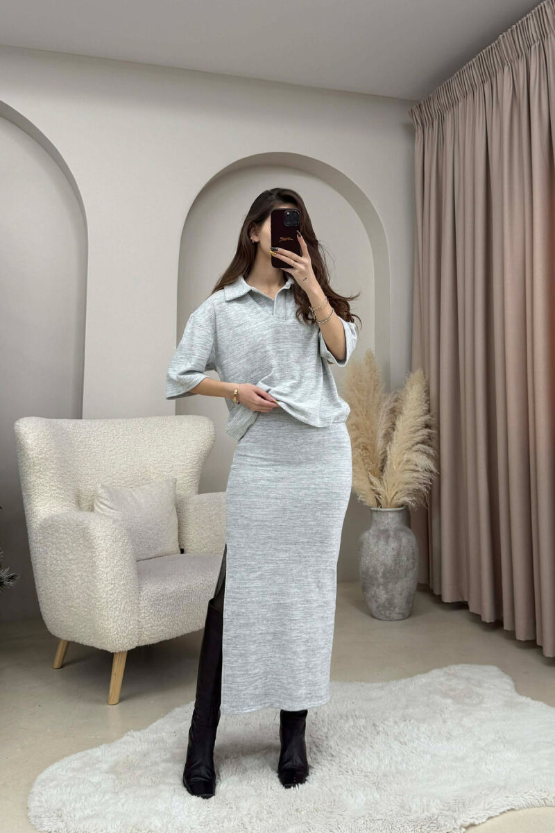 ONE COLOR T-SHIRT+ SKIRT WOMEN SET LIGHT GREY/GZ - 1