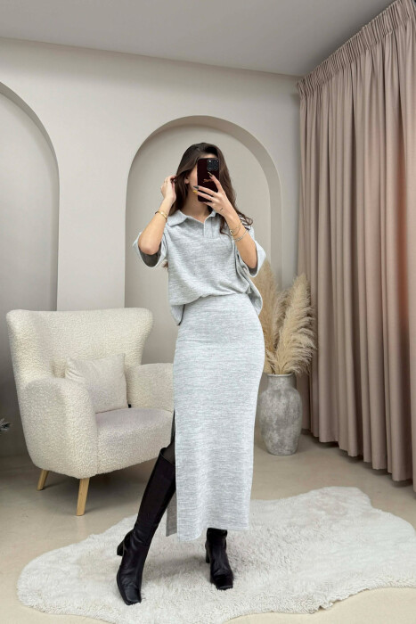 ONE COLOR T-SHIRT+ SKIRT WOMEN SET LIGHT GREY/GZ - 2