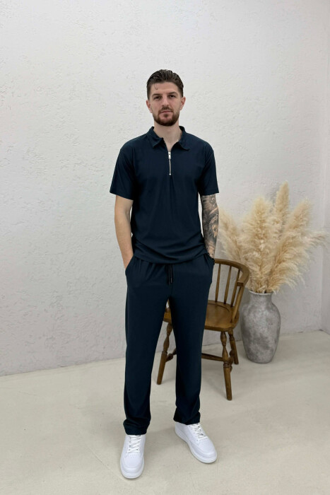 ONE COLOR T-SHIRT + TROUSERS MEN SWEATSUIT SET BLUE/BLU - 