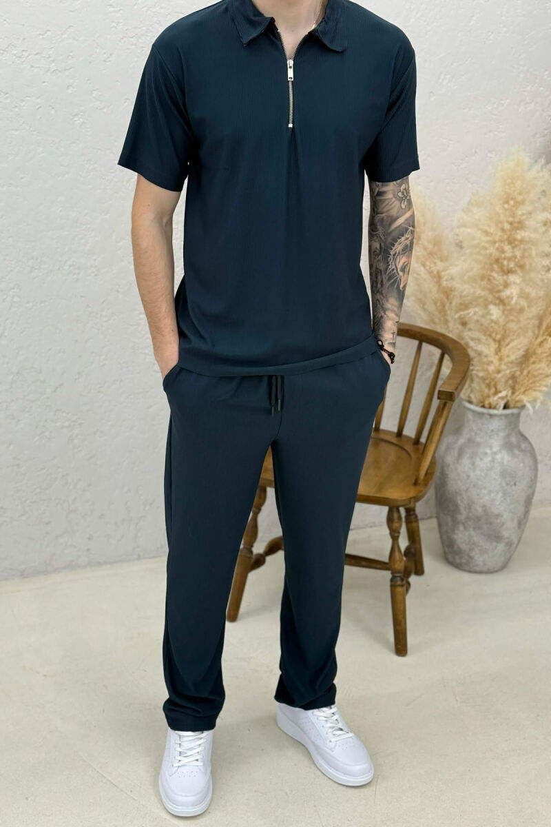 ONE COLOR T-SHIRT + TROUSERS MEN SWEATSUIT SET BLUE/BLU - 2