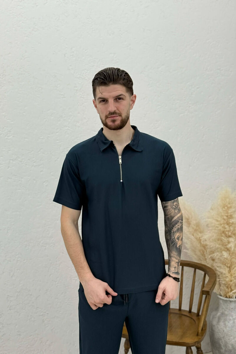 ONE COLOR T-SHIRT + TROUSERS MEN SWEATSUIT SET BLUE/BLU - 3