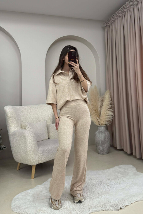 ONE COLOR T-SHIRT+TROUSERS WOMEN SET BEIGE/BEZHE 