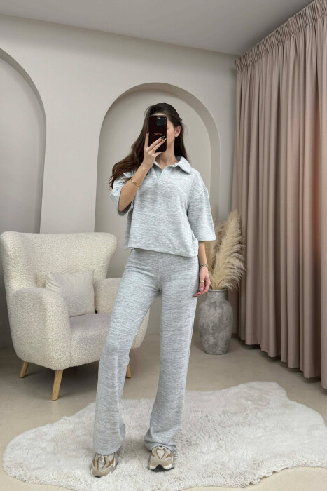 ONE COLOR T-SHIRT+TROUSERS WOMEN SET LIGHT GREY/GZ - KLAUDIO FASHION