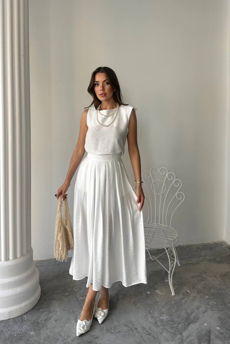 ONE COLOR TANK TOP + LONG SKIRT WOMAN SET WHITE-E BARDHE - KLAUDIO FASHION