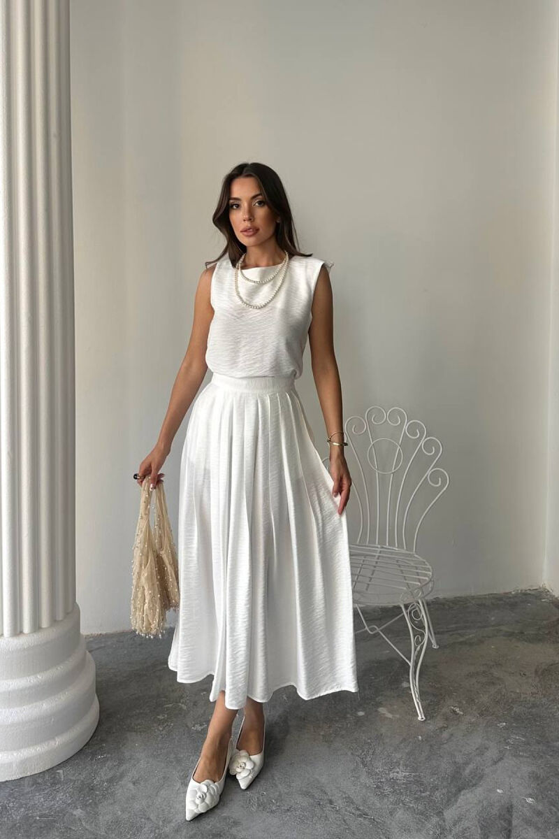 ONE COLOR TANK TOP + LONG SKIRT WOMAN SET WHITE-E BARDHE - 1