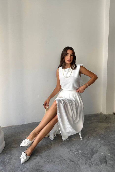 ONE COLOR TANK TOP + LONG SKIRT WOMAN SET WHITE-E BARDHE - 2